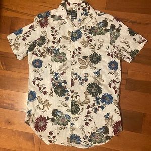 Regular Fit Hawaiian Print Shirt w/ Bowling Collar